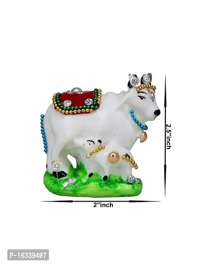 Om ssvmb9 Marble Cow and Calf Showpiece for Home Temple and Home Decor Multicolor Kamdhenu Statue Pack of 1 for Gift 2.5 Inch-thumb3