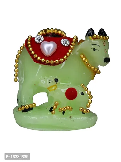 Om ssvmb9 Marble Cow and Calf Showpiece for Home Temple and Home Decor Multicolor Kamdhenu Statue Pack of 1 for Gift 2.5 in