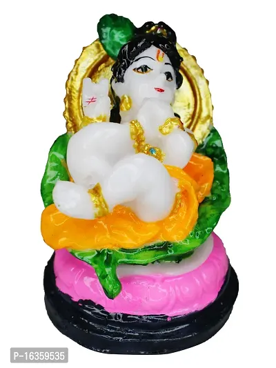 Om Marble Lord Krishna Makhan Chor Idol Sculpture Decorative Statue Figurine Showpiece for Pooja Room Temple Shelf Showcase Table Home Decoration and House Warming 3.2 Inch