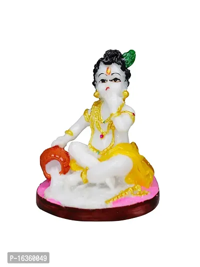 Om ssvmb9 Marble Lord Krishna Makhan Chor Idol Sculpture Decorative Statue Figurine Showpiece for Pooja Room Temple Shelf Showcase Table Home Decoration and House Warming 4 Inch