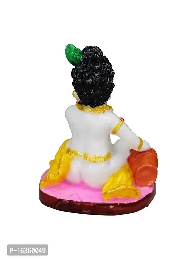 Om ssvmb9 Marble Lord Krishna Makhan Chor Idol Sculpture Decorative Statue Figurine Showpiece for Pooja Room Temple Shelf Showcase Table Home Decoration and House Warming 4 Inch-thumb2