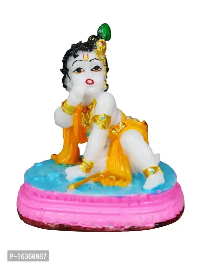 Om ssvmb9 Marble Bal Krishna Gopal/Laddu Gopal/Thakur Ji/Makhan ChorIdol/Murti/Statue for Janmashtami Pooja/Puja Room Bedroom, Gifting, Car Dashborad 4 Inch-thumb0