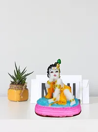 Om ssvmb9 Marble Bal Krishna Gopal/Laddu Gopal/Thakur Ji/Makhan ChorIdol/Murti/Statue for Janmashtami Pooja/Puja Room Bedroom, Gifting, Car Dashborad 4 Inch-thumb2