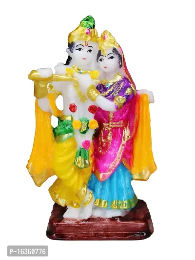 Om ssvmb9 Marble Radha Krishna Couple Playing Flute Krishna Idol/Murti/Statue God of Love for Home Warming Decor Living Room Statue Mandir Temple Multi Color Ideal for Marriage 5 Inch-thumb0