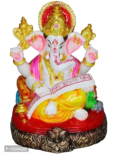 Om ssvmb9 Marble Ganesh/Ganesha/Ganesh ji Murti/Idol for Home Puja/Pooja Ghar and Study Room,Gifts Ganeshji Sitting Base Statue 8.5 Inch