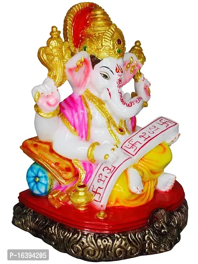 Om ssvmb9 Marble Ganesh/Ganesha/Ganesh ji Murti/Idol for Home Puja/Pooja Ghar and Study Room,Gifts Ganeshji Sitting Base Statue 8.5 Inch-thumb2