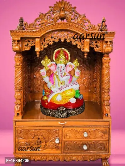 Om ssvmb9 Marble Ganesh/Ganesha/Ganesh ji Murti/Idol for Home Puja/Pooja Ghar and Study Room,Gifts Ganeshji Sitting Base Statue 8.5 Inch-thumb3