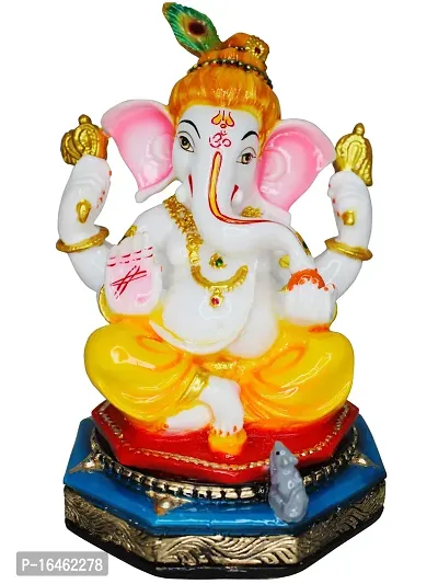 Om ssvmb9 Marble Bal Krishna Type Ganeshji Murti for Home Decor Sitting Base Ganesha Statue for Pooja Temple/Mandir Ganesh Idol for Puja Room and Living Room