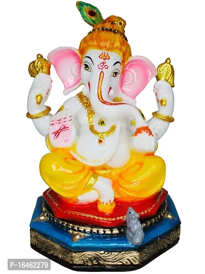 Om ssvmb9 Marble Bal Krishna Type Ganeshji Murti for Home Decor Sitting Base Ganesha Statue for Pooja Temple/Mandir Ganesh Idol for Puja Room and Living Room