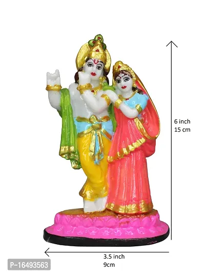 Om ssvmb9 Marble Radha Krishna Sculpture Idol/Statue/Murti for Puja, Car Dashborad, Meditation, Prayer, Office, Home Decor Gift Item/Product-Money, Good Luck, Love (6 Inch, Multi Colour)-thumb2