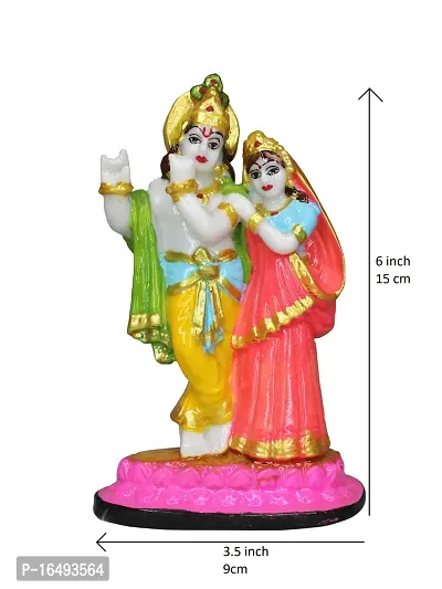 Om ssvmb9 Marble Radha Krishna Sculpture Idol/Statue/Murti for Puja, Car Dashborad, Meditation, Prayer, Office, Home Decor Gift Item/Product-Money, Good Luck, Love (6 Inch, Multi Colour)-thumb2