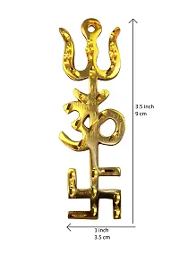 Om ssvmb9 Brass Brass Swastik Om Trishul Wall Hanging Vastu Trishakti Yantra Religious Home Kitchen Office Main Door Entrance Protection Mandir Temple Good Luck (3.5 x 1 x 0.4 Inch, Gold Color)-thumb1