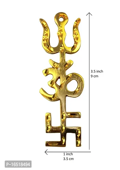 Om ssvmb9 Brass Brass Swastik Om Trishul Wall Hanging Vastu Trishakti Yantra Religious Home Kitchen Office Main Door Entrance Protection Mandir Temple Good Luck (3.5 x 1 x 0.4 Inch, Gold Color)-thumb2