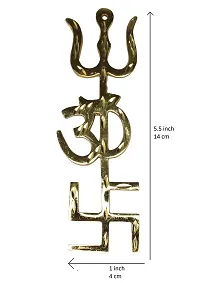 Om ssvmb9 Brass Trishakti Yantra Trishul Om Swastika Decorative Spiritual Vastu Items Indian Hindu Religious Wall Home Decor Kitchen Pooja Mandir Temple Hanging Good Luck (Gold Color)-thumb1