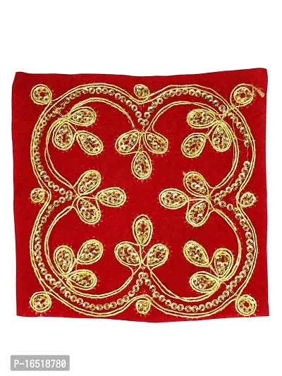 Om ssvmb9 Pooja Ghar Velvet Puja Aasan Velvet Aasan, Altar Puja Aasan Altar Cloth Chowki Aasan Kapda Mat for Puja Table Velvet Altar Cloth for Puja Home Mandir and Temple (5 x 5 in, Red, Pack of 4)-thumb0