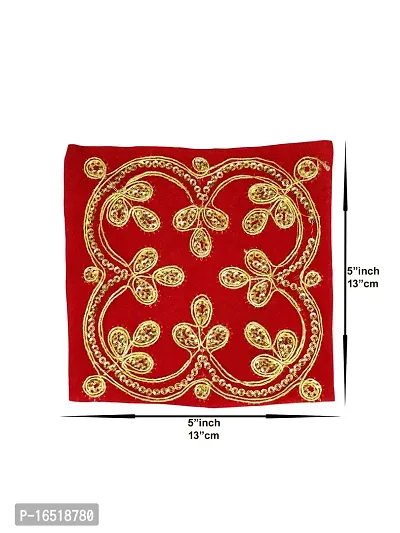 Om ssvmb9 Pooja Ghar Velvet Puja Aasan Velvet Aasan, Altar Puja Aasan Altar Cloth Chowki Aasan Kapda Mat for Puja Table Velvet Altar Cloth for Puja Home Mandir and Temple (5 x 5 in, Red, Pack of 4)-thumb3