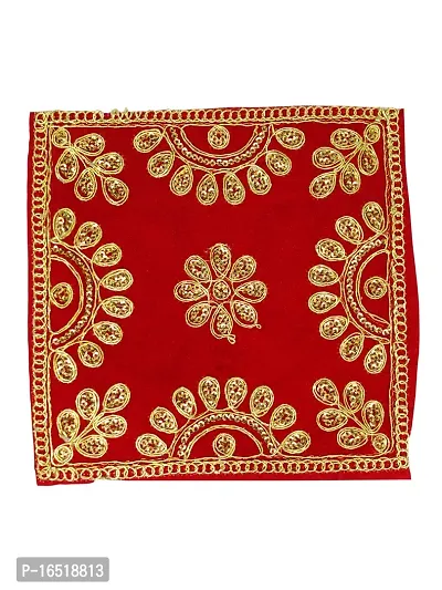 Om ssvmb9 Puja Altar Cloth for Multipurpose Use/Velvet Puja Cloth/Puja Aasan/Puja Chowki Assan/Puja Altar Cloth for Home Mandir Size (7 x 7 in, Red Color, Pack of 5)