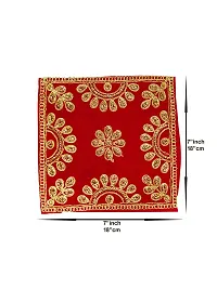 Om ssvmb9 Puja Altar Cloth for Multipurpose Use/Velvet Puja Cloth/Puja Aasan/Puja Chowki Assan/Puja Altar Cloth for Home Mandir Size (7 x 7 in, Red Color, Pack of 5)-thumb1