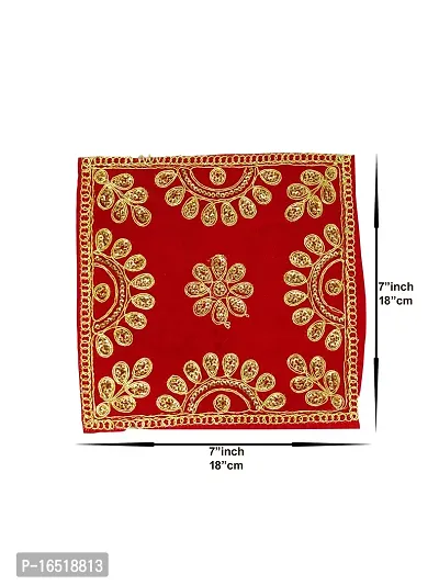 Om ssvmb9 Puja Altar Cloth for Multipurpose Use/Velvet Puja Cloth/Puja Aasan/Puja Chowki Assan/Puja Altar Cloth for Home Mandir Size (7 x 7 in, Red Color, Pack of 5)-thumb2