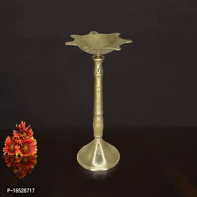 Om ssvmb9 Brass Fancy Kerala Diya Oil Lamp Stand for Puja Home Decoration Items Temple Festival Gifts Puja Articles Decor (Height:- 8 Inch)-thumb5