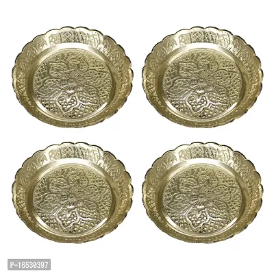 Om ssvmb9 Brass Pooja Thali Puja Dish Aarti Plate for Worship and Gift Purpose (Pack of 4, Weight:- 0.03 Kg)