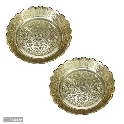 Om ssvmb9 Brass Pooja Thali Puja Dish Aarti Plate for Worship and Gift Purpose (Pack of 2, Weight:- 0.055 Kg)