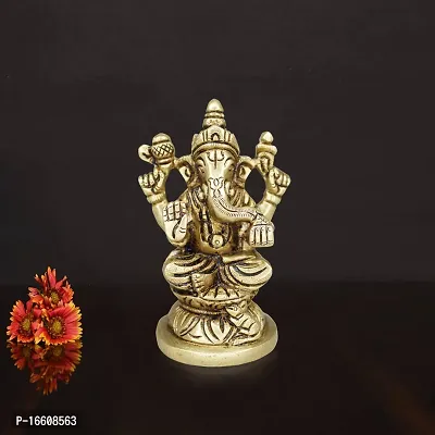 Om ssvmb9 Brass Ganesh/Ganesha/Ganesh ji/Ganpati Bappa Ashtadhatu Idol/Murti/Statue for Home Temple Puja/Pooja, Good Luck, Success and Prosperity (H x L x W :-9 x 5 x 4 cm, Weight:- 0.294 kg)-thumb3