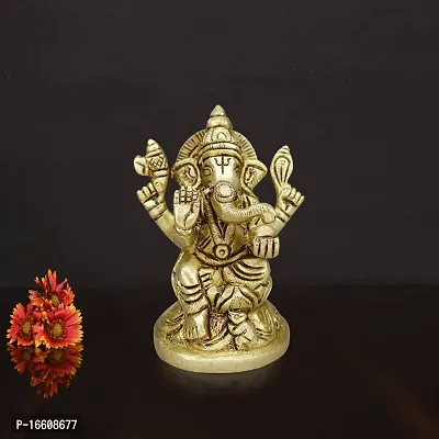 Om ssvmb9 Brass Ganesh/Ganesha/Ganesh ji/Ganpati Bappa Ashtadhatu Idol/Murti/Statue for Home Temple Puja/Pooja, Good Luck, Success and Prosperity (H x L x W :-9 x 5 x 5 cm, Weight:- 0.341 kg)-thumb4