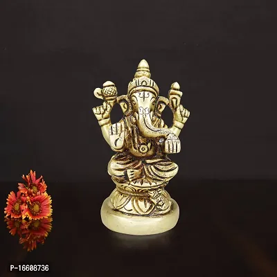 Om ssvmb9 Brass Ganesh/Ganesha/Ganesh ji/Ganpati Bappa Ashtadhatu Idol/Murti/Statue for Home Temple Puja/Pooja, Good Luck, Success and Prosperity (H x L x W :-9 x 5 x 5 cm, Weight:- 0.398 kg)-thumb5