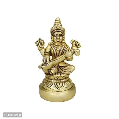 Om ssvmb9 Brass Saraswati Maa Idol Ashtadhatu Made Murti Sarda Devi Statue for Home Office Temple Pooja, Study Room (H x L x W :-9 x 5 x 5 cm, Weight:- 0.304 kg, Gold Color)