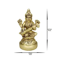 Om ssvmb9 Brass Saraswati Maa Idol Ashtadhatu Made Murti Sarda Devi Statue for Home Office Temple Pooja, Study Room (H x L x W :-9 x 5 x 5 cm, Weight:- 0.304 kg, Gold Color)-thumb2