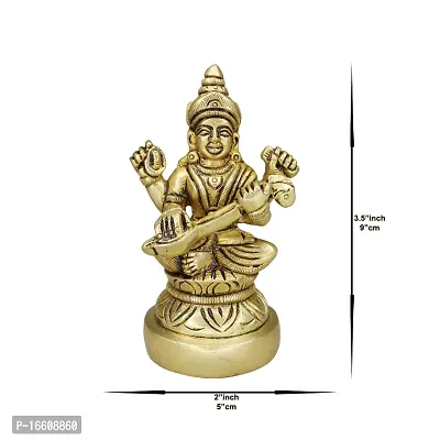 Om ssvmb9 Brass Saraswati Maa Idol Ashtadhatu Made Murti Sarda Devi Statue for Home Office Temple Pooja, Study Room (H x L x W :-9 x 5 x 5 cm, Weight:- 0.304 kg, Gold Color)-thumb3