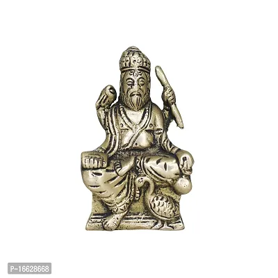 Om ssvmb9 Brass Vishvakarma Sitting Sri Hindu God Visvakarma with Sihashan Diety Idol Sculpture Statue Lord Vishva Karma Murti Pooja Best Handicrafts Art (H x L x W:- 10 x 6 x 3 cm, Gold Color)