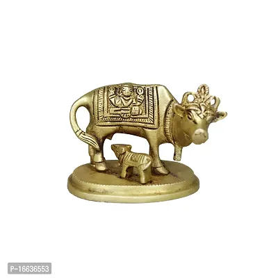 Om ssvmb9 Brass Cow and Calf Statue for Home Decoration,Home Puja (H x W x L:- 2.5 x 3 x 2 Inch)-thumb0