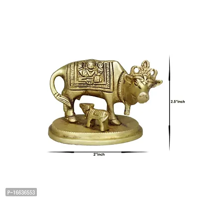 Om ssvmb9 Brass Cow and Calf Statue for Home Decoration,Home Puja (H x W x L:- 2.5 x 3 x 2 Inch)-thumb2