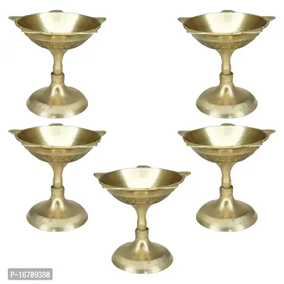 Om ssvmb9 Brass Diya Oil Lamp for Aarti Home Temple Puja Articles Decor Diwali/Durga Pooja Navratri Gifts (Diameter:- 6 cm, Set of 5)-thumb0