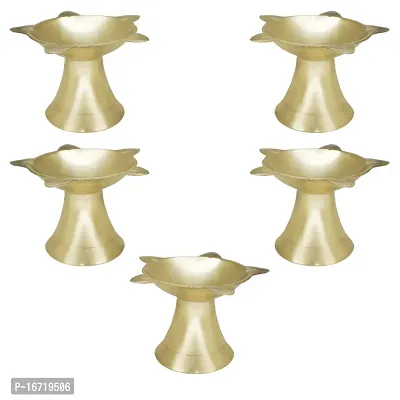 Om ssvmb9 Brass Deepak/Diya Oil Lamp for Aarti Home Temple Puja Articles Decor Diwali/Durga Pooja Navratri Gifts (Diameter:- 8 cm, Set of 5)