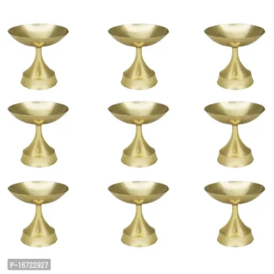 Om ssvmb9 Brass Traditional Handcrafted Deepak Diya Oil Lamp for Home Temple Puja Articles Decor Gifts (Diameter:- 4 cm, Set of 9)-thumb0