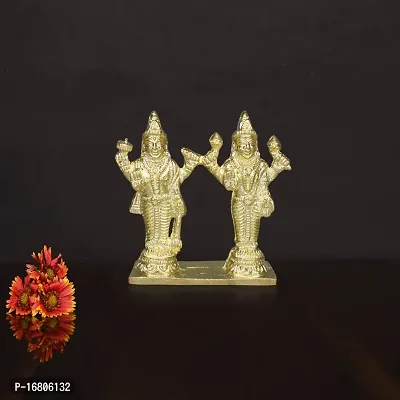 Om ssvmb9 Brass Vishnu Lakshmi Brass Idol Lord Vishnu/Laxmi Narayan Standing Murti - Handmade Statue Lakshmi/Laxmi Narayan Idol/Murti/Statue (H x L x W:- 4 x 4 x 1 Inch)-thumb3