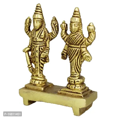 Om ssvmb9 Brass Vishnu Lakshmi Brass Idol Lord Vishnu/Laxmi Narayan Standing Murti - Handmade Statue Lakshmi/Laxmi Narayan Idol/Murti/Statue (Height :- 2 Inch)-thumb2