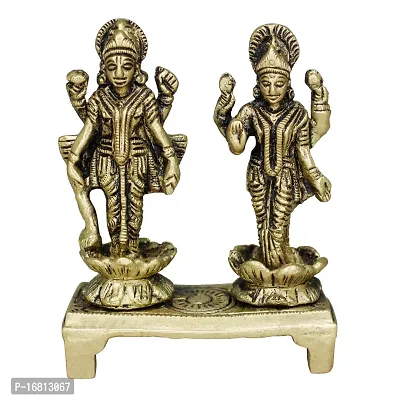 Om ssvmb9 Brass Vishnu Lakshmi Brass Idol Lord Vishnu/Laxmi Narayan Standing Murti - Handmade Statue Lakshmi/Laxmi Narayan Idol/Murti/Statue (H x L x W:- 3 x 2.5 x 1 Inch)-thumb0