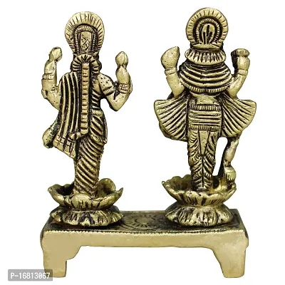 Om ssvmb9 Brass Vishnu Lakshmi Brass Idol Lord Vishnu/Laxmi Narayan Standing Murti - Handmade Statue Lakshmi/Laxmi Narayan Idol/Murti/Statue (H x L x W:- 3 x 2.5 x 1 Inch)-thumb2