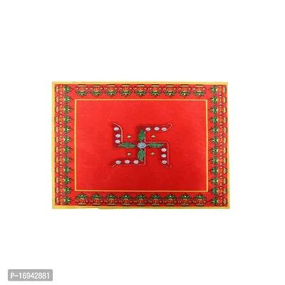 Om ssvmb9 Swastik  Kalash Design Red Velvet Cloth for Pooja and God Idol/Puja Aasan Kapda/Chawki Altar Red Puja Cloth for Mandir, Temple and Other Puja Rituals (Pack Of 5, Size 7 x 5 Inch, Red Color)