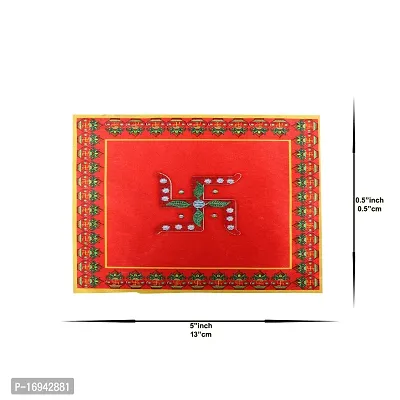 Om ssvmb9 Swastik  Kalash Design Red Velvet Cloth for Pooja and God Idol/Puja Aasan Kapda/Chawki Altar Red Puja Cloth for Mandir, Temple and Other Puja Rituals (Pack Of 5, Size 7 x 5 Inch, Red Color)-thumb3