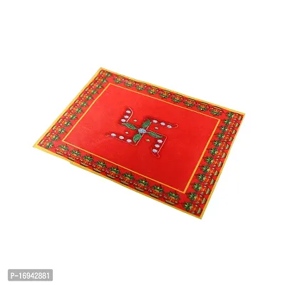 Om ssvmb9 Swastik  Kalash Design Red Velvet Cloth for Pooja and God Idol/Puja Aasan Kapda/Chawki Altar Red Puja Cloth for Mandir, Temple and Other Puja Rituals (Pack Of 5, Size 7 x 5 Inch, Red Color)-thumb4