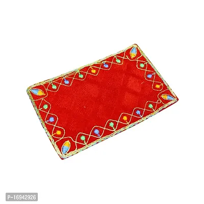 Om ssvmb9 Red and Yellow Color Velvet Cloth for Pooja and God Idol/Puja Aasan Kapda/Chawki Altar Red Puja Cloth for Mandir, Temple and Other Puja Rituals (Pack of 4, Size 4 x 4 Inch)-thumb4