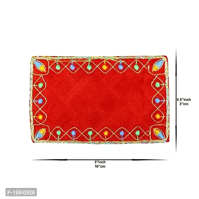 Om ssvmb9 Red and Yellow Color Velvet Cloth for Pooja and God Idol/Puja Aasan Kapda/Chawki Altar Red Puja Cloth for Mandir, Temple and Other Puja Rituals (Pack of 4, Size 4 x 4 Inch)-thumb5