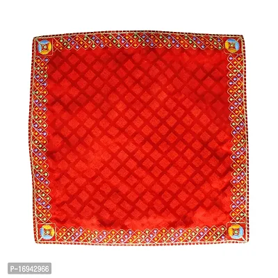 Om ssvmb9 Velvet Cloth for Pooja and God Idol/Puja Aasan Kapda/Chawki Altar Red Puja Cloth for Mandir, Temple and Other Puja Rituals (Pack of 1, Size 15 x 15 Inch, Red Color)-thumb0