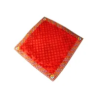 Om ssvmb9 Velvet Cloth for Pooja and God Idol/Puja Aasan Kapda/Chawki Altar Red Puja Cloth for Mandir, Temple and Other Puja Rituals (Pack of 1, Size 15 x 15 Inch, Red Color)-thumb1