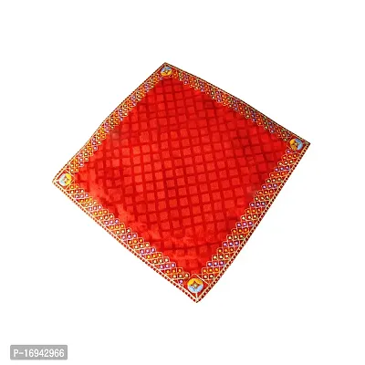 Om ssvmb9 Velvet Cloth for Pooja and God Idol/Puja Aasan Kapda/Chawki Altar Red Puja Cloth for Mandir, Temple and Other Puja Rituals (Pack of 1, Size 15 x 15 Inch, Red Color)-thumb2